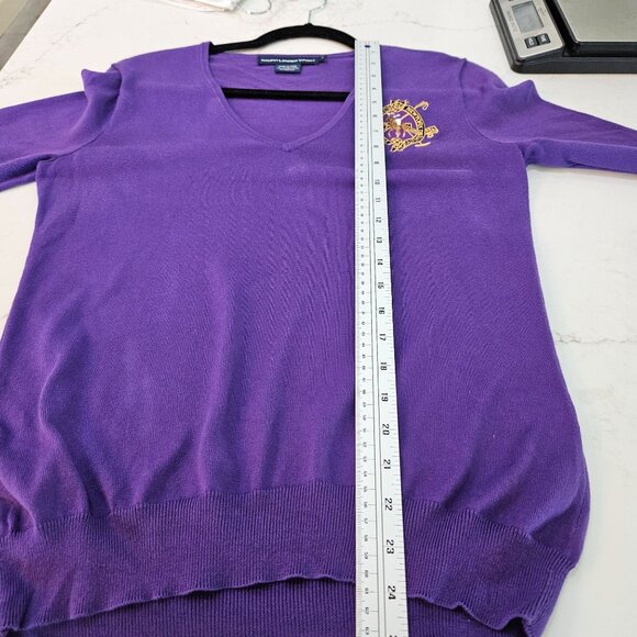 Ralph Lauren Sport Purple Sweater Large Embroidered Logo, Italian Pima Cotton - Picture 9 of 10